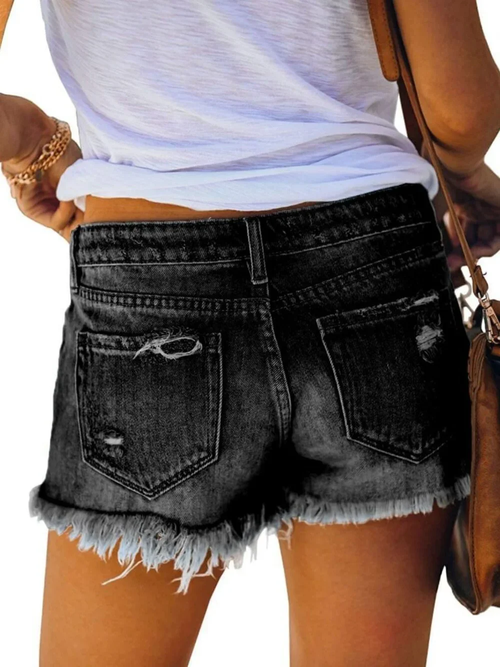 Mid Rise Stretchy Distressed Denim Shorts for Women - Casual Summer Ripped Jeans